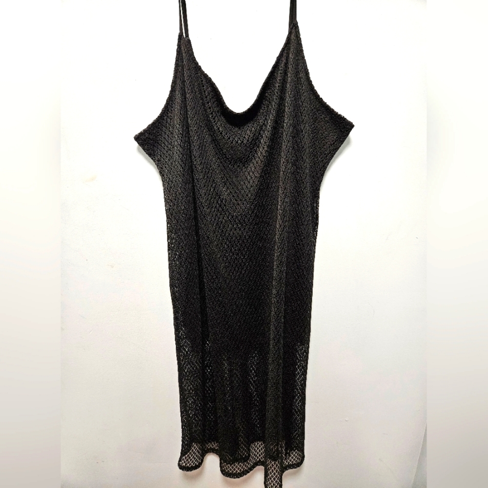 Black lace mesh plus size maxi dress.
